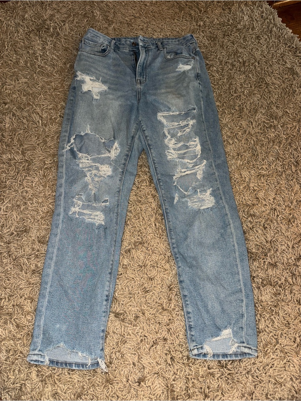American Eagle Outfitters Light Blue Distressed Straight Leg Jeans